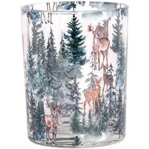 Clayre & Eef 6GL4960 Porte-bougies à chauffe-plat Motif forêt Verre style campagnard 2 pièces