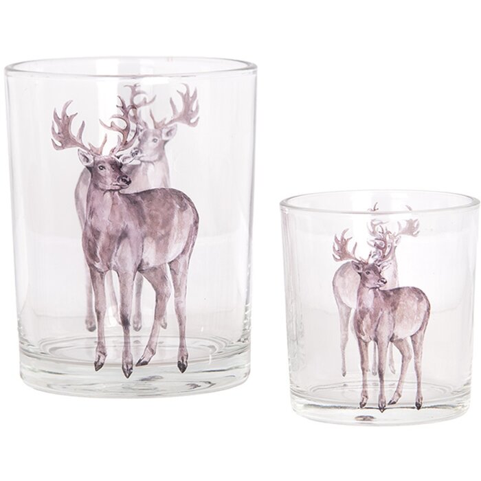 Clayre & Eef 6GL4964 Porte-bougies à chauffe-plat Set 2 Verre Motif cerf Ø7x8cm Ø10x13cm