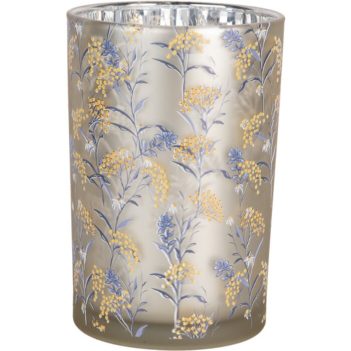 Clayre & Eef 6GL4967 Bougeoir en verre Gris Jaune 12 cm 18 cm de haut