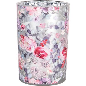 Clayre & Eef 6GL4971 Bougeoir en verre Gris Rose Ø12 cm H18 cm