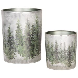 Clayre & Eef 6GL4972 Porte-bougies à chauffe-plat Set verre hiver sapin blanc vert