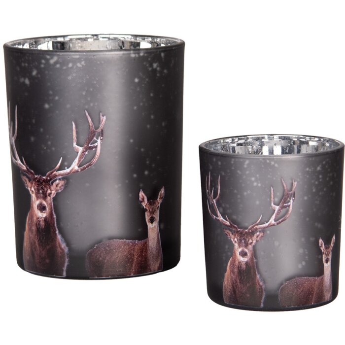 Clayre & Eef 6GL4980 Porte-bougies à chauffe-plat Set de 2 pièces motif cerf verre argenté