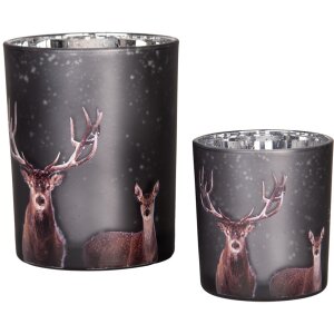 Clayre & Eef 6GL4980 Porte-bougies à chauffe-plat Set de 2 pièces motif cerf verre argenté