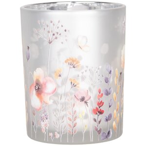 Clayre & Eef 6GL4982 Porte-bougies à chauffe-plat Set 2pcs Verre Gris Tons Jaunes Floral