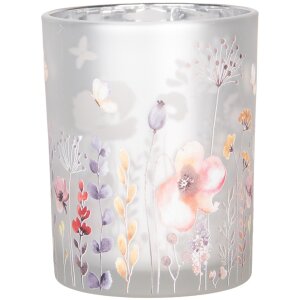 Clayre & Eef 6GL4982 Porte-bougies à chauffe-plat Set 2pcs Verre Gris Tons Jaunes Floral