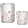 Clayre & Eef 6GL4982 Porte-bougies à chauffe-plat Set 2pcs Verre Gris Tons Jaunes Floral