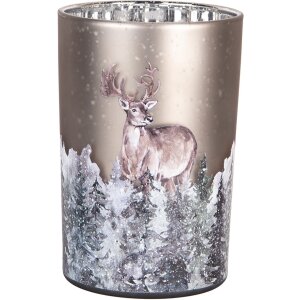 Clayre & Eef 6GL4985 Bougeoir en verre motif cerf gris-brun Ø12x18 cm