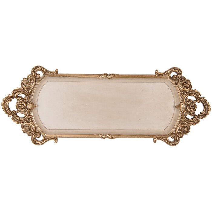 Clayre & Eef 6PR5295 Plateau décoratif style baroque or beige 34x13x3 cm