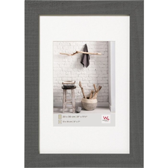 Walther Cadre photo en bois HOME gris 20x30 cm avec passe-partout 13x18 cm