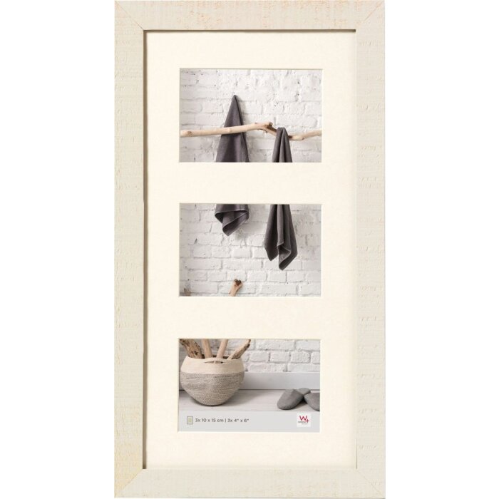 Cadre en bois pour 3 photos 10x15 HOME blanc crème