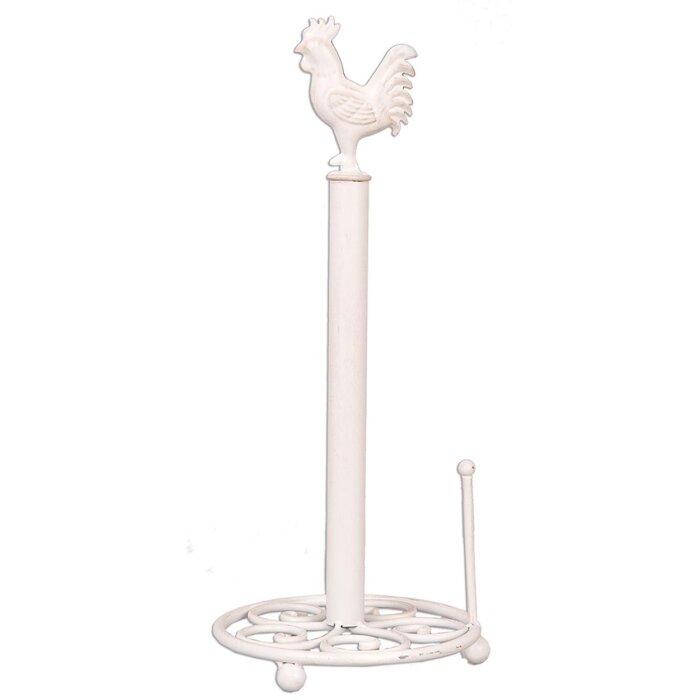 Clayre & Eef 6Y0518W Porte-rouleau de cuisine Coq Ø 18x43 cm Blanc Métal