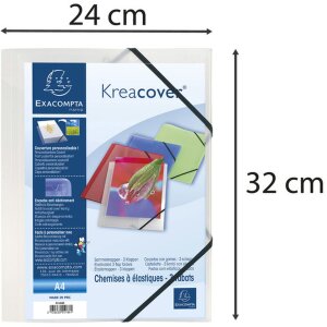 Chemise à 3 rabats avec élastique en PP 500µ opaque Krea Cover, pour format A4 Transparent blanc