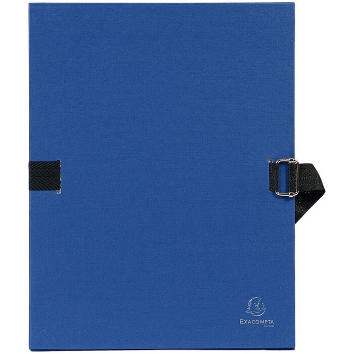 Documents à dos plié extensible, carton contrecollé avec couverture en tissu teinté, avec fermeture à boucle et sangle en lin, pour format DIN A4 Bleu foncé