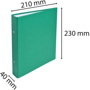 Classeur à anneaux en carton solide 1,8mm PP contrecollé, 2 anneaux 30mm, dos 40mm, pour format DIN A5 vert