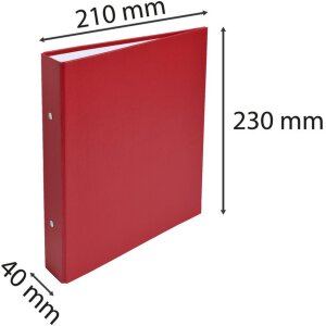 Classeur à anneaux en carton solide 1,8mm PP contrecollé, 2 anneaux 30mm, dos 40mm, pour format DIN A5 rouge