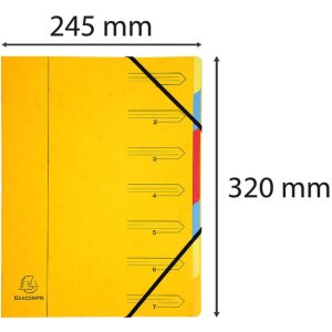 Dossier de classement en carton Manila 400g agrafé avec 7 compartiments et élastique, pour format A4 Jaune