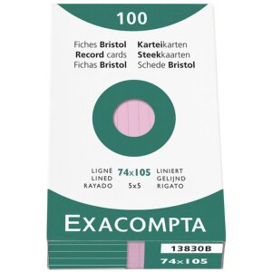 Paquet de 100 fiches non perforées, DIN A7 74x105mm, 205g, lignées rose