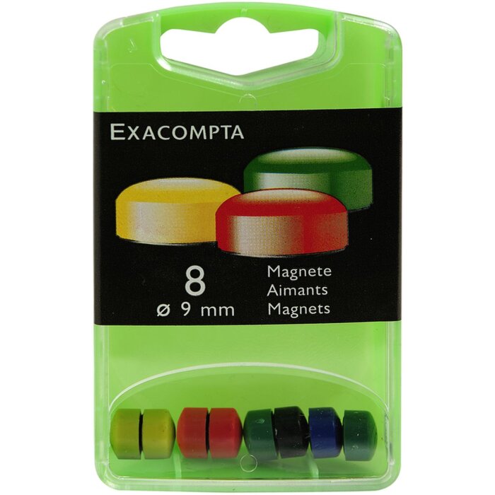 Aimants Ø 9mm couleurs assorties 8 pièces