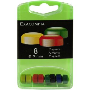 Aimants Ø 9mm couleurs assorties 8 pièces