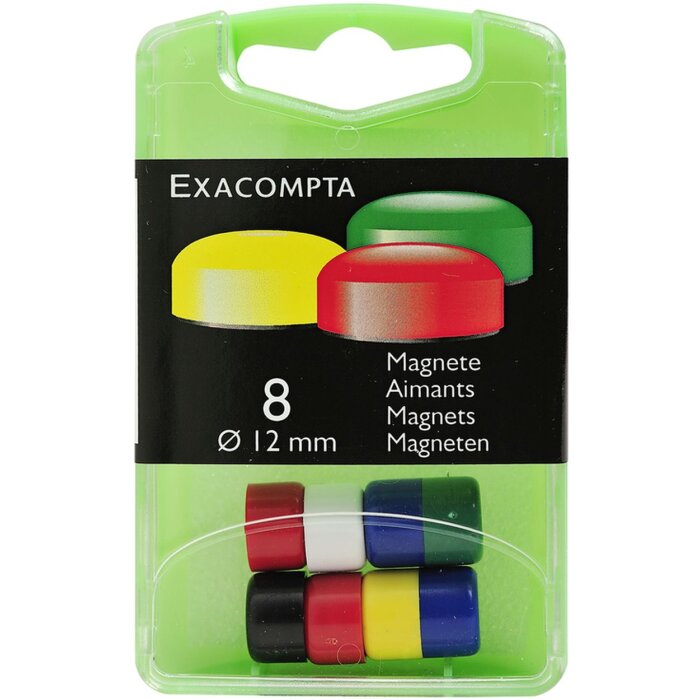 Boîte de 8 aimants, Ø12mm couleurs assorties