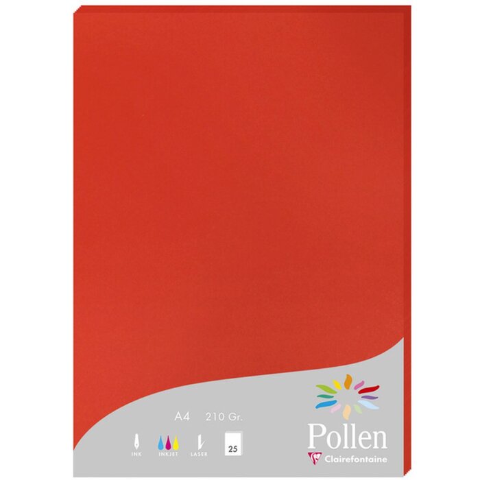 Papier A4 Pollen 210g rouge corail 25 feuilles