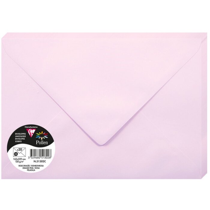 Pack 20 enveloppes Pollen, C5 162x229mm, 120g rose bonbon