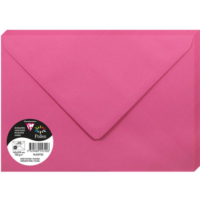 Pack 20 enveloppes Pollen, C5 162x229mm, 120g fuchsia