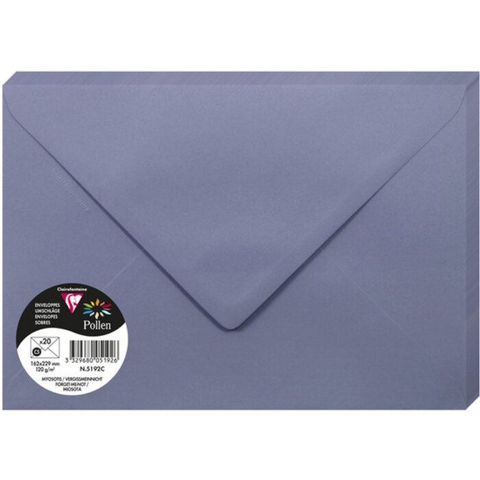 Pack 20 enveloppes Pollen, C5 162x229mm, 120g bleu myosotis