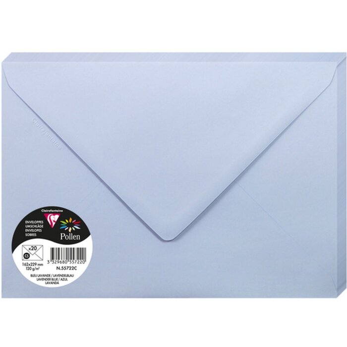 Pack 20 enveloppes Pollen, C5 162x229mm, 120g bleu lavande