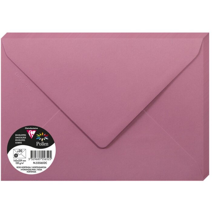 Pack 20 enveloppes Pollen, C5 162x229mm, 120g rose hortensia