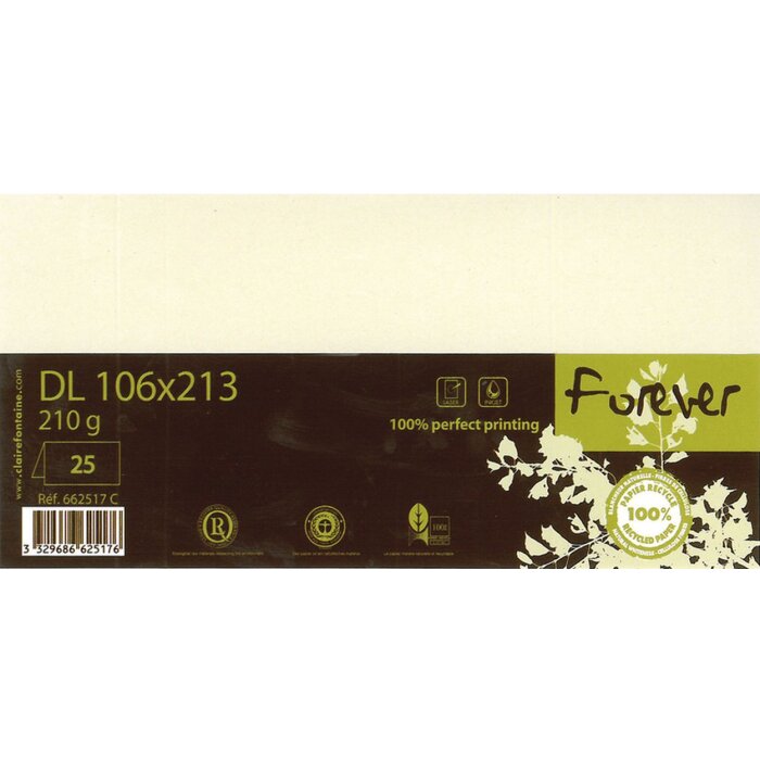 Carte double Forever DL 210g ivoire 25 pièces 106x213mm