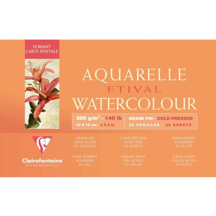 Papier aquarelle 10x15cm format carte postale, 25 feuilles, 300g