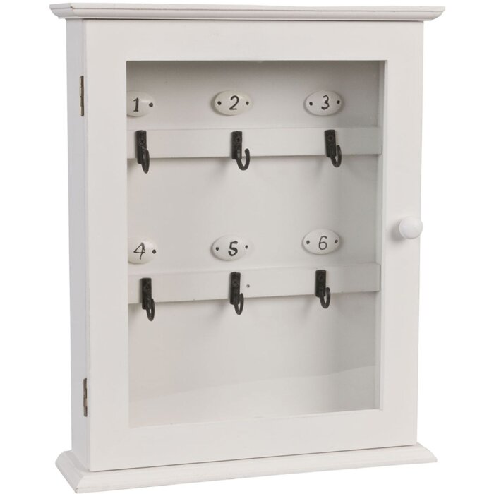 Clayre & Eef 6H0601 Boîte à clés en bois blanche 25x7x31 cm Porte-clés