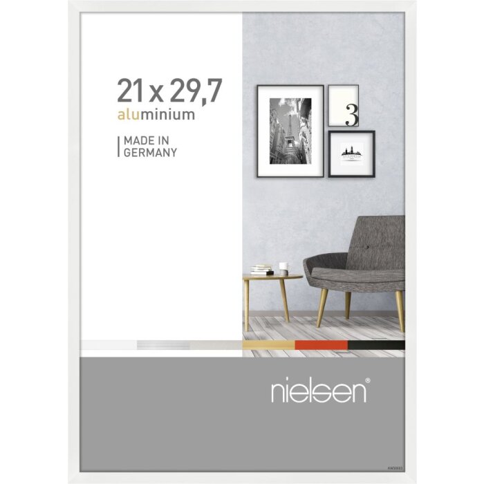 Cadre en aluminium Nielsen Pixel 21x29,7 cm blanc brillant DIN A4 Cadre pour diplômes