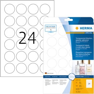 Étiquettes HERMA transparentes transparentes A4 Ø 40 mm rond transparent transparent film brillant 600 pcs.